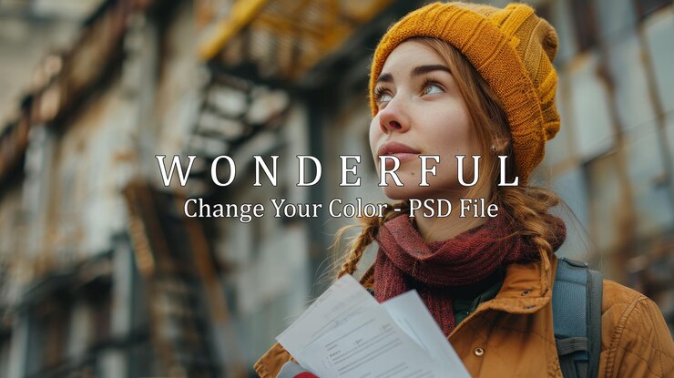 PSD young woman exploring an urban environment