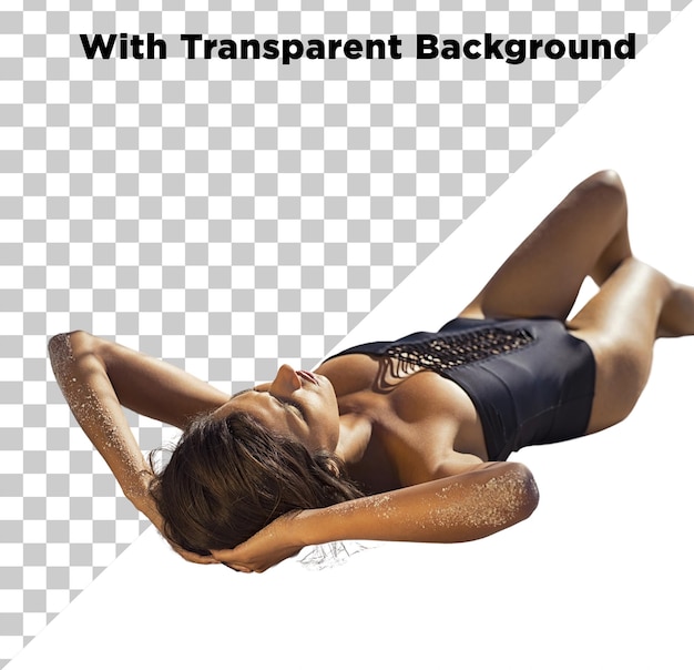 파란색 수영복 비키니를 입고 을  젊은 여성 PNG PSD 투명한 배경에 고립