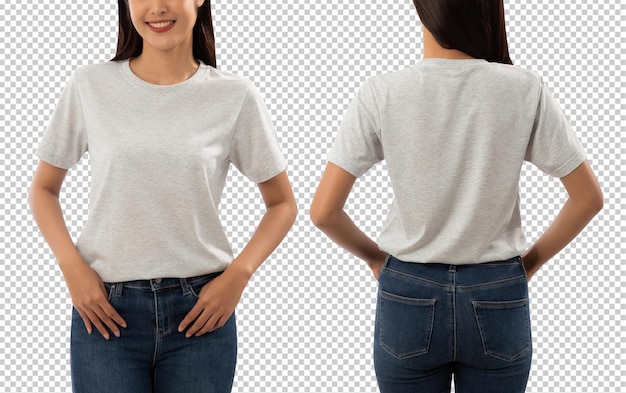 PSD young woman in grey t shirt mockup cutout psd file