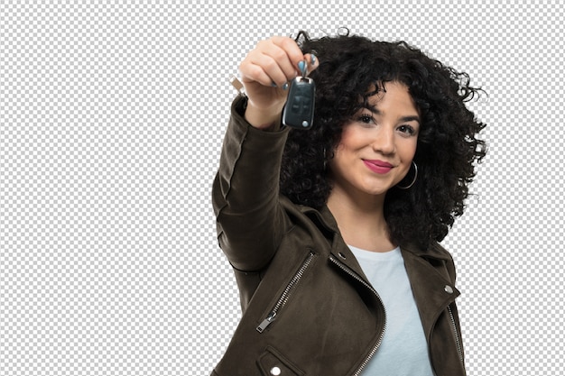 PSD young woman holding a car keys