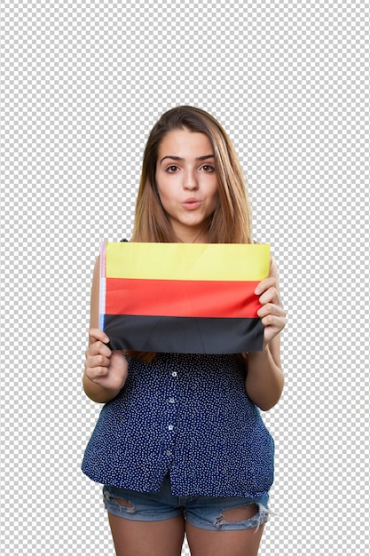 PSD young woman holding a germany flag on white