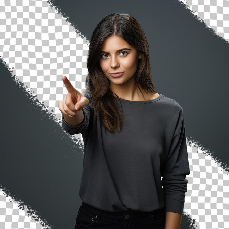 PSD young woman indicating towards side transparent background