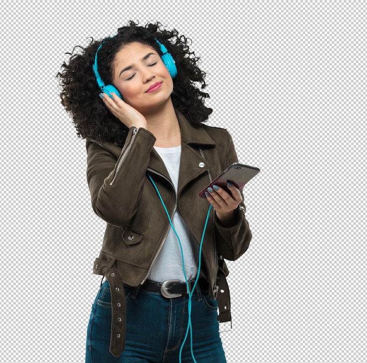 PSD young woman listening to music
