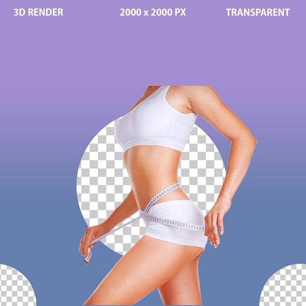 a young woman showing weight loss deiting on png transparent background