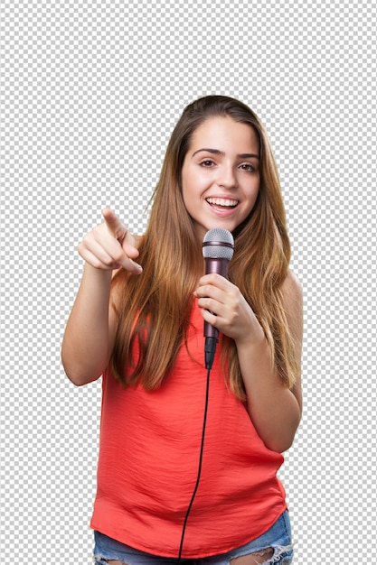 Young woman singing with a microphone