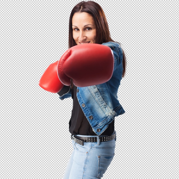 Young woman smiling with red gloves