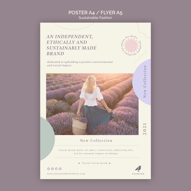 Young woman sustainable fashion poster print template