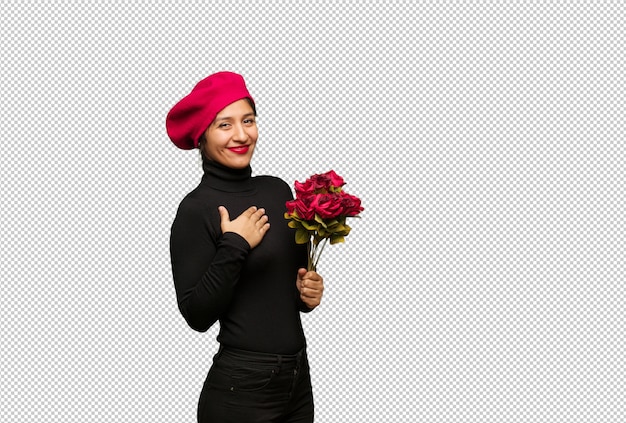 Young woman in valentines day doing a romantic gesture