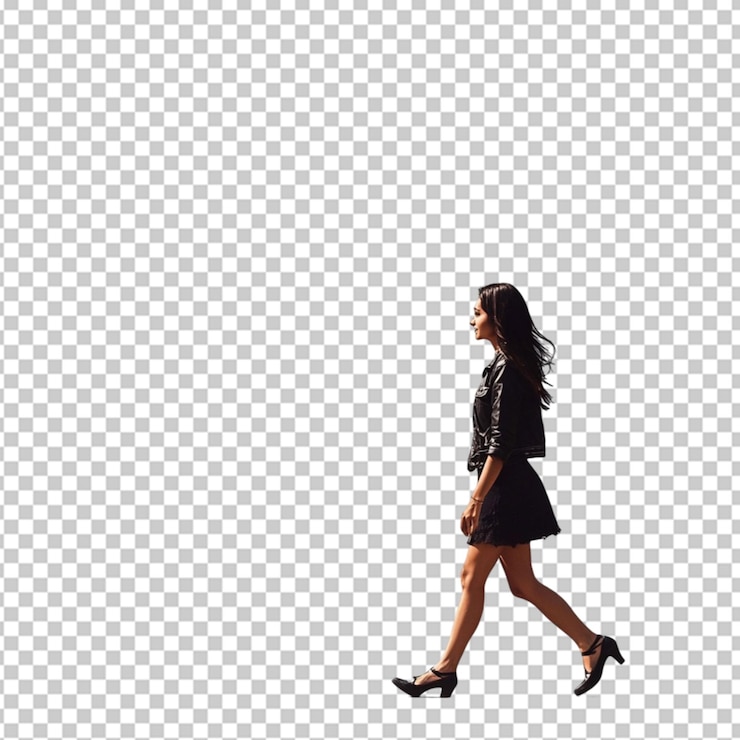 PSD 透明な背景で歩く若い女性
