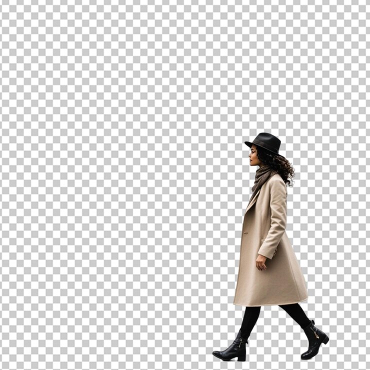PSD 透明な背景で歩く若い女性