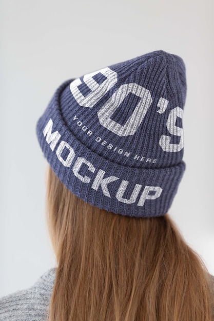 young woman wearing beanie mockup
