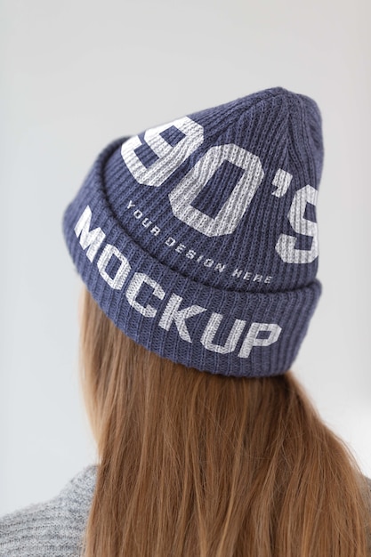 Young woman wearing beanie mockup