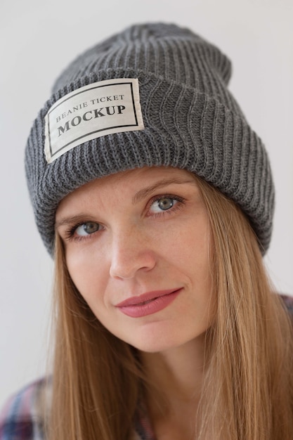 young woman wearing beanie mockup