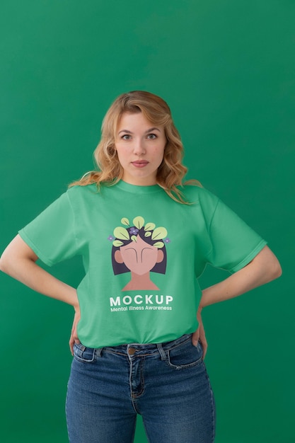 Young woman wearing clothing awareness mockup