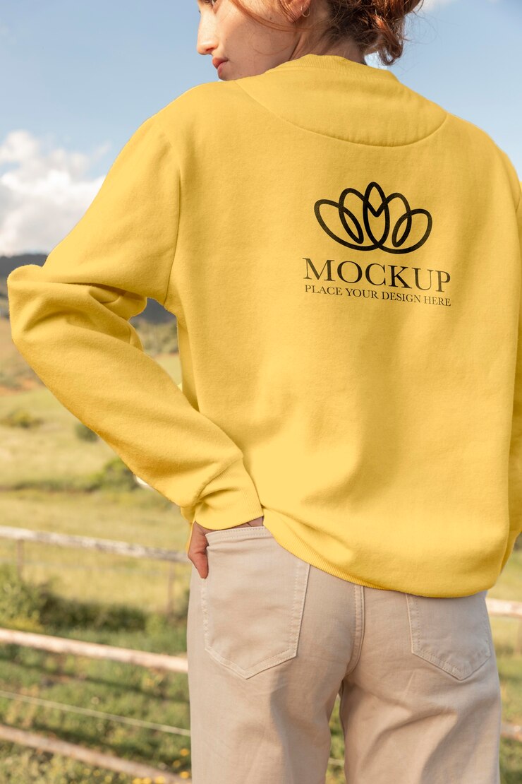 PSD young woman wearing a mock-up hoodie with long sleeve
