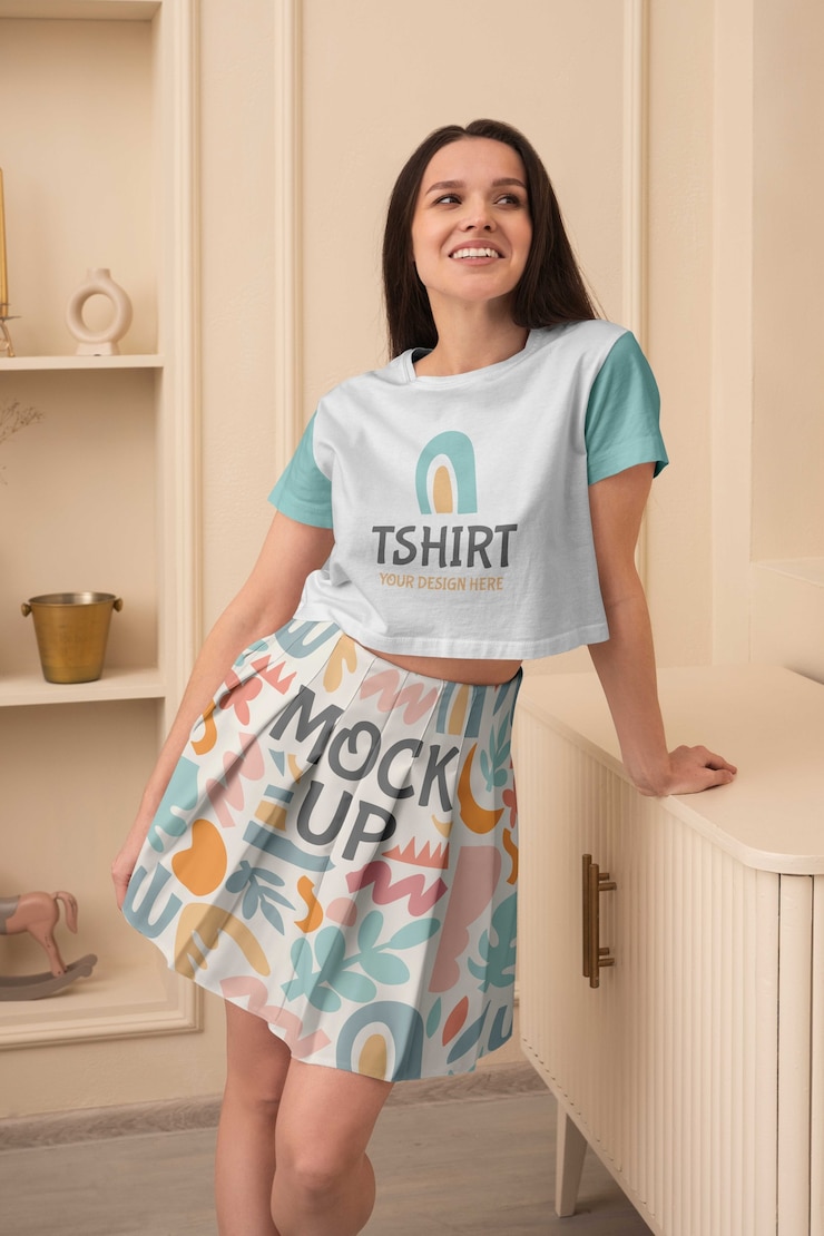 PSD young woman wearing skirt mockup