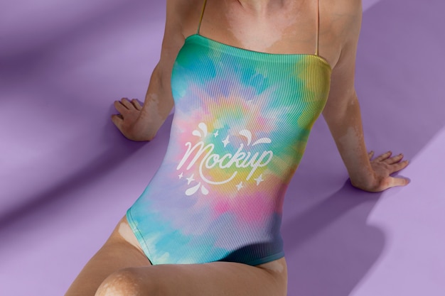 PSD young woman wearing swimsuit mockup