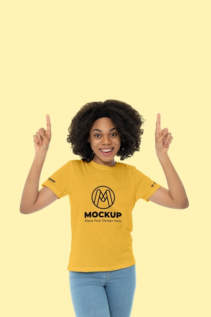 Young woman wearing t-shirt mockup