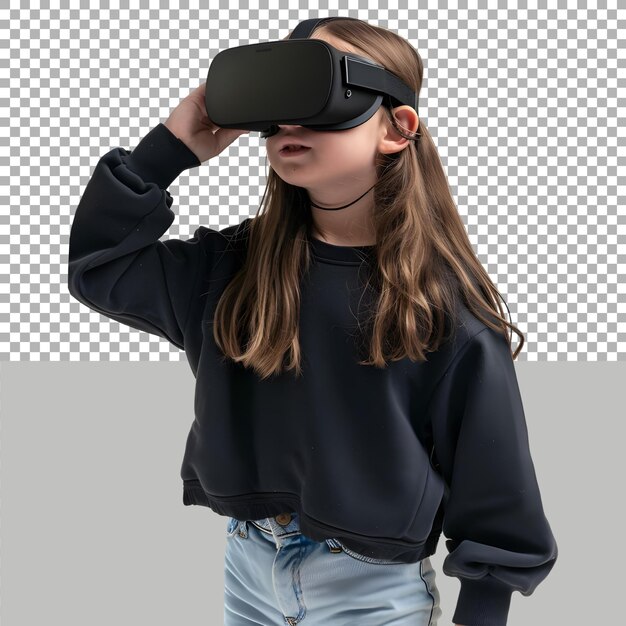 PSD young woman wearing virtual realty glasses on transparent background ai generated