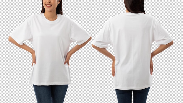 Young woman in white oversize t shirt mockup cutout psd file