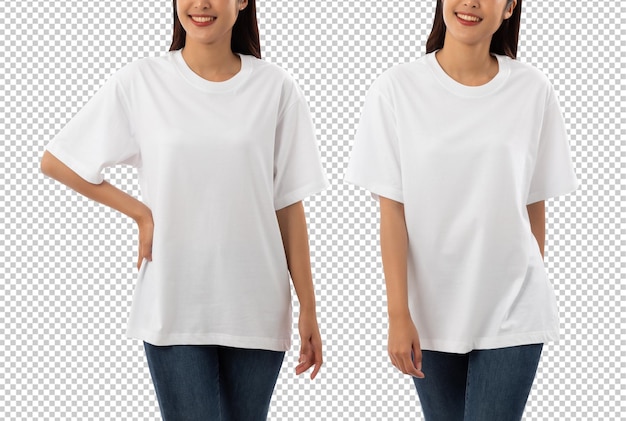 Young woman in white oversize t shirt mockup cutout psd file