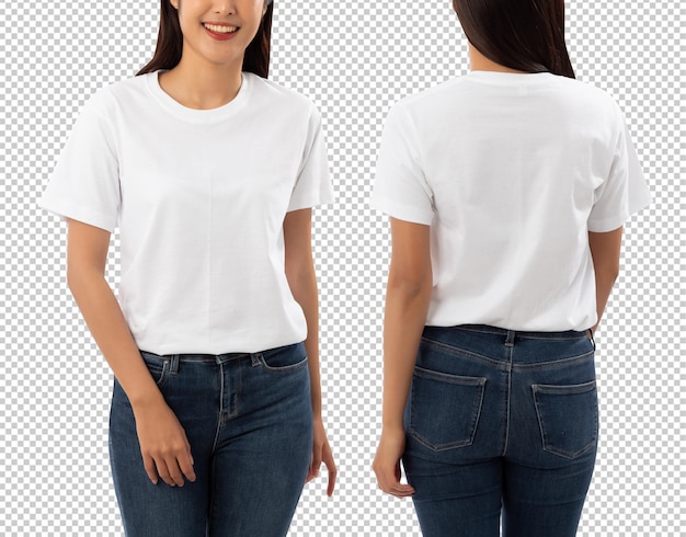 PSD young woman in white t shirt mockup cutout psd file