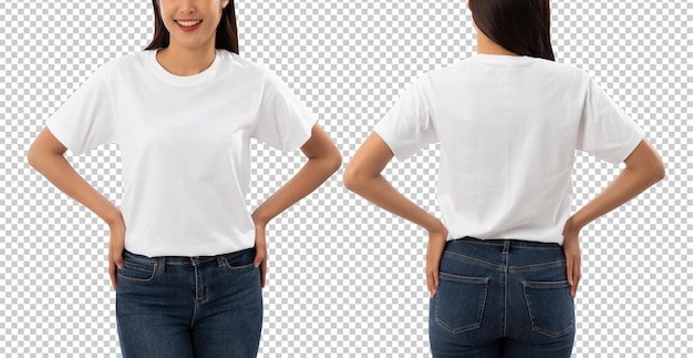 Young woman in white T shirt mockup cutout Psd file