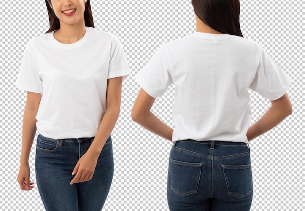 PSD young woman in white t shirt mockup cutout psd file