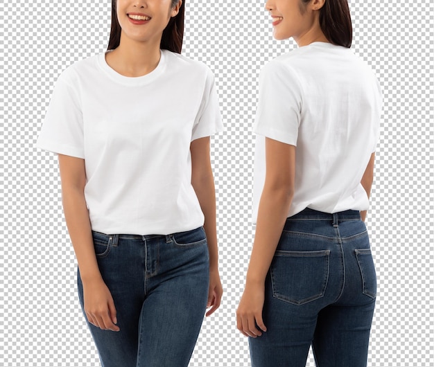 Young woman in white t shirt mockup cutout psd file