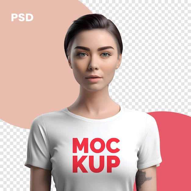 PSD young woman in white tshirt with text psd mockup