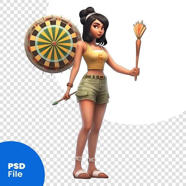 PSD young woman with a dartboard3d digitally rendered illustration psd template