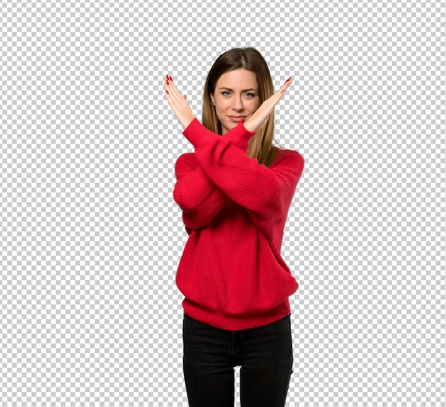 PSD young woman with red sweater making no gesture