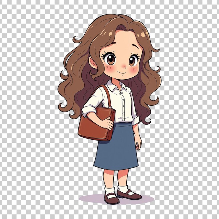 PSD 파란색 머리카락을 가진 젊은 여성이 투명한 배경에 캐주얼 옷을 입고 책을 들고 있습니다.