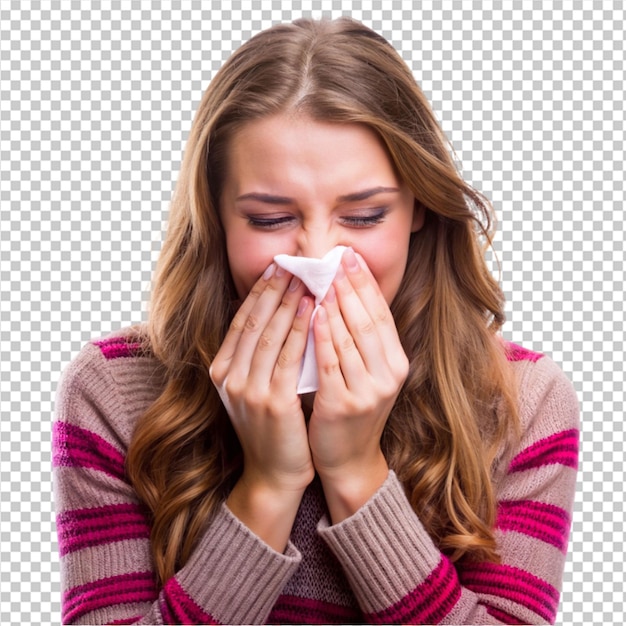 PSD young women sneezing on transparent background