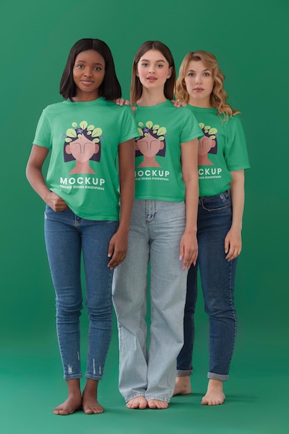 PSD young women wearing clothing awareness mockup