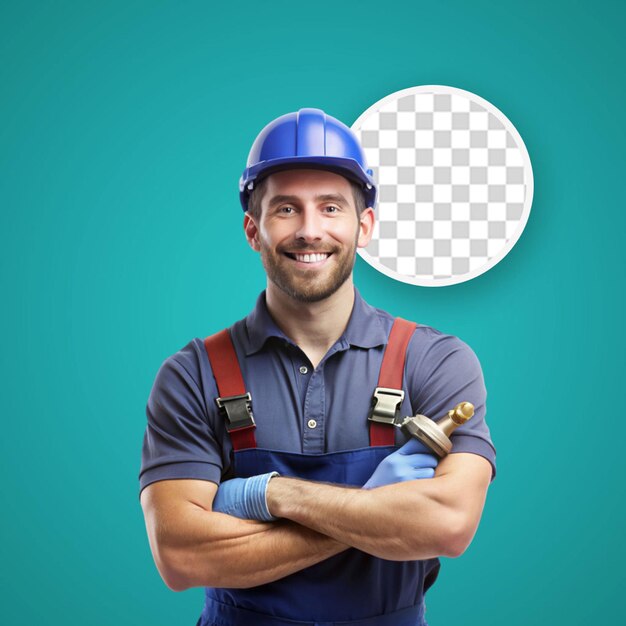 Young workman with helmet making goodbad sign undecided person between yes or not