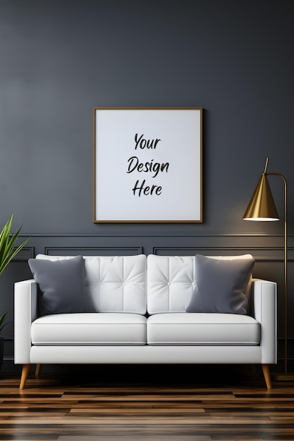 Your design here frame mockup in home interior premium psd