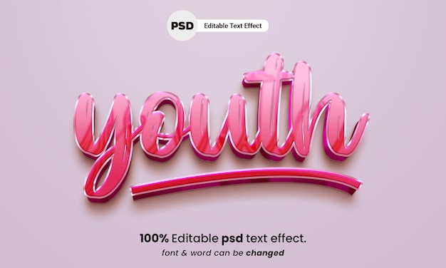 Youth 3d editable text effect PSD youth text effect