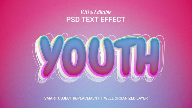 Youth  text  effect with 3D effect and random outline