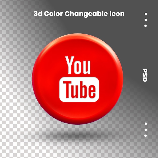 UI 디자인을 위한 빨간색 둥근 원에 있는 Youtube 3D 아이콘