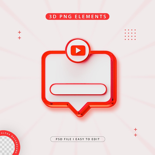 Youtube abonneer banner element icon geïsoleerd 3d render