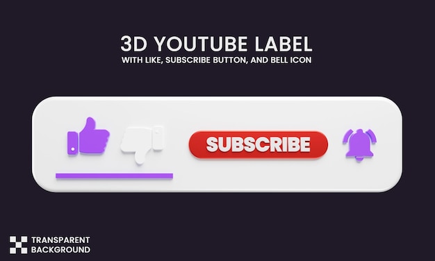 PSD youtube-banner met abonneerknop zoals pictogram en belpictogram in 3d-rendering