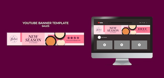 PSD youtube banner template for cosmetics sale