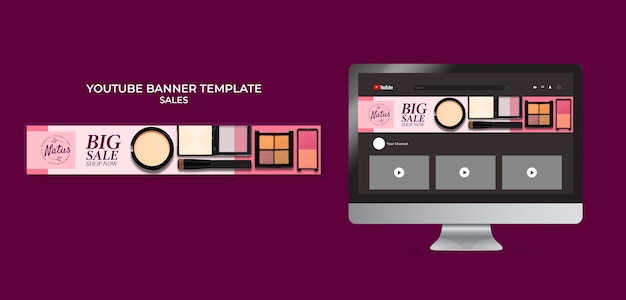 PSD youtube banner template for cosmetics sale