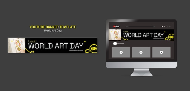 PSD youtube banner template for world art day celebration