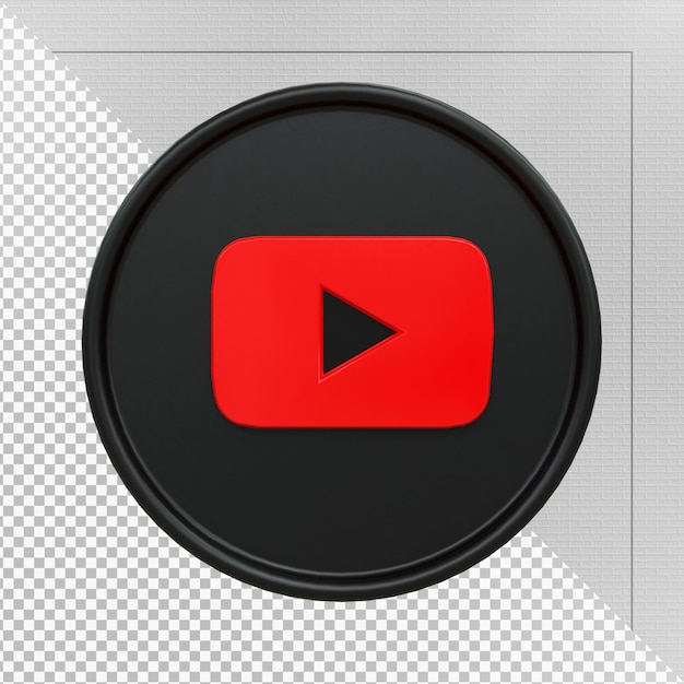 Logo 3d nero lucido di youtube e design dell'icona 3d dei social media