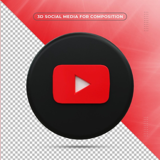 Logo 3d nero lucido di youtube e design dell'icona 3d dei social media