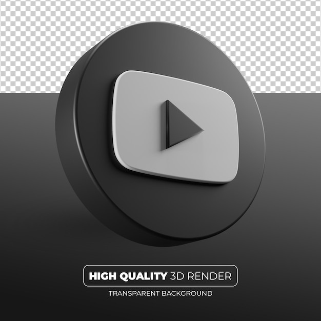 PSD youtube black icon 3d render isolated