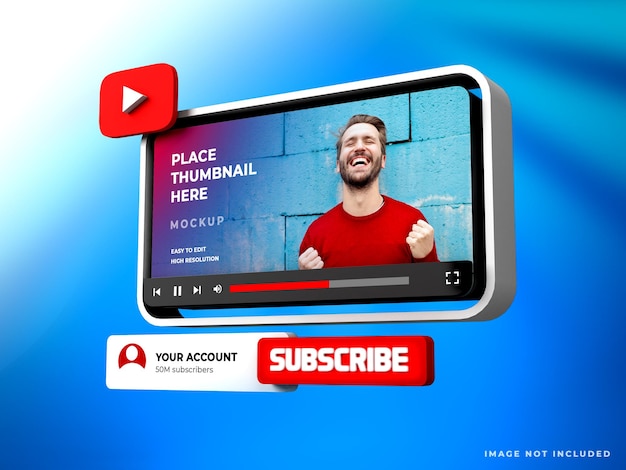 PSD canale youtube promozione rendering 3d