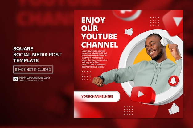 Youtube channel promotion social media post template